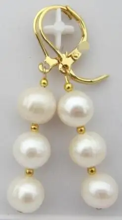

>>>>noble jewelry Pretty design AAA+ white Pearl Earrings 14K/20 YELLOW GOLD