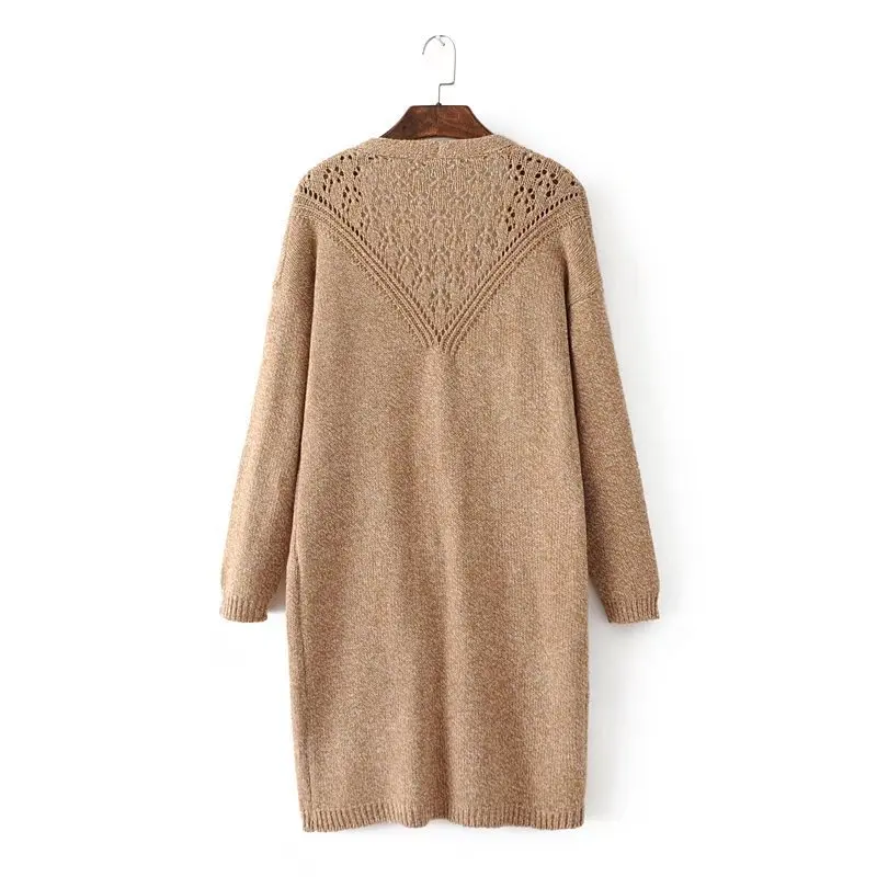 Slim Fit Knitted Sweaters Long Cardigan Women Autumn Winter Back Hollow Out Oversized Sweater With Big Pockets |