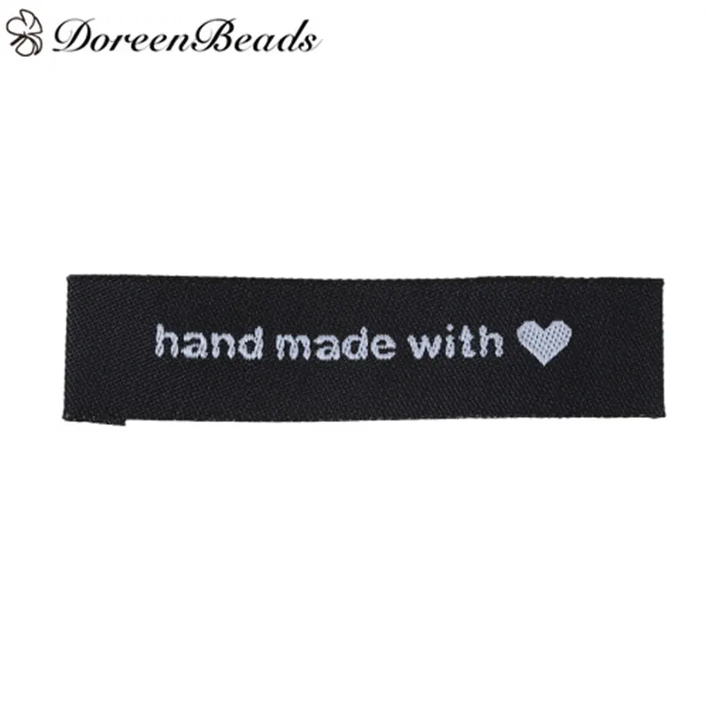 DoreenBeads териленовый печатные ярлыки DIY Скрапбукинг ремесло рамка для фотографий прямоульной формы черного цвета с узором в виде сердца;» ручной работы с любовью "50 шт./компл