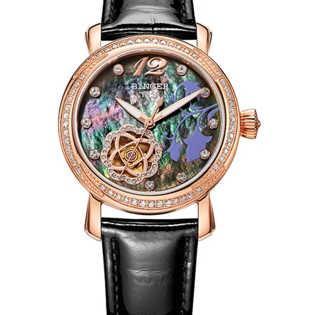 Item 5 Швейцарские часы Бингер женские модные роскошные часы с кожаным ремешком автоматические механические наручные часы B-1132L-5 - Цвет ремешка: Item 5