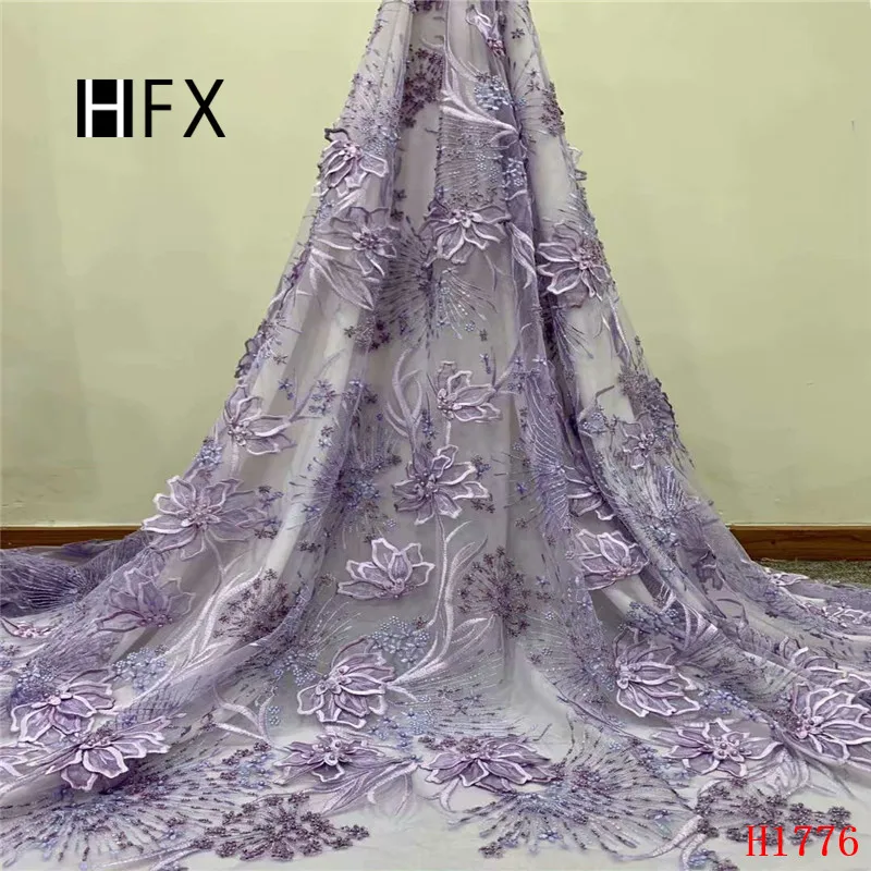 Кружева HFX в нигерийском стиле оранжевая кружевная ткань ручной работы с 3D