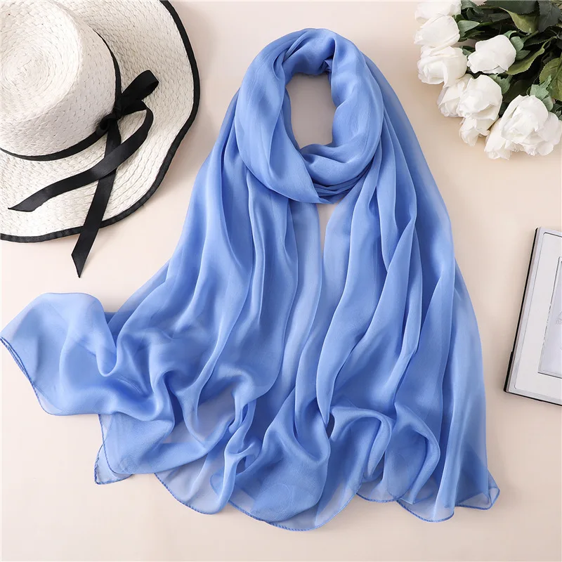 Новинка, шелковый шарф для женщин, однотонный, роскошный, Пашмина, хиджаб, платок для женщин, пляжные шарфы, головной платок, женские, солнцезащитные шарфы