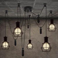 vintage american country style diy 5 lights small pulley retro loft iron pendant chandelier