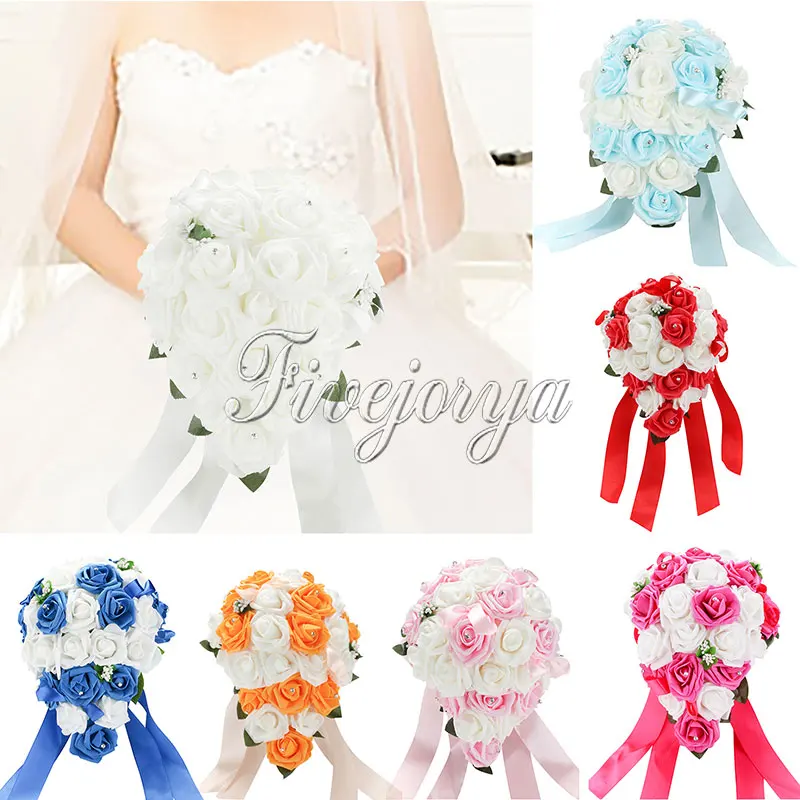 Романтика Букеты свадебные розы Каплевидная форма шелковые цветы ручной работы
