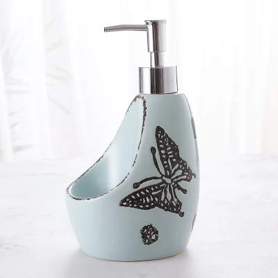 580ml-Blue Керамический диспенсер для жидкого мыла двойного назначения, лосьон для ванной, флакон для моющего средства, дезинфицирующее средство для рук, бутылка с стойка для хранения губок mx3201156 - Цвет: 580ml-Blue
