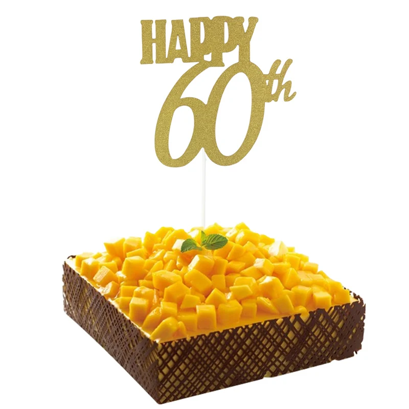 Hppy 60th Горячая 1 шт юбилей Топпер торт Блеск ребенок с днем рождения Свадебная вечеринка торт Декор - Цвет: Hppy 60th