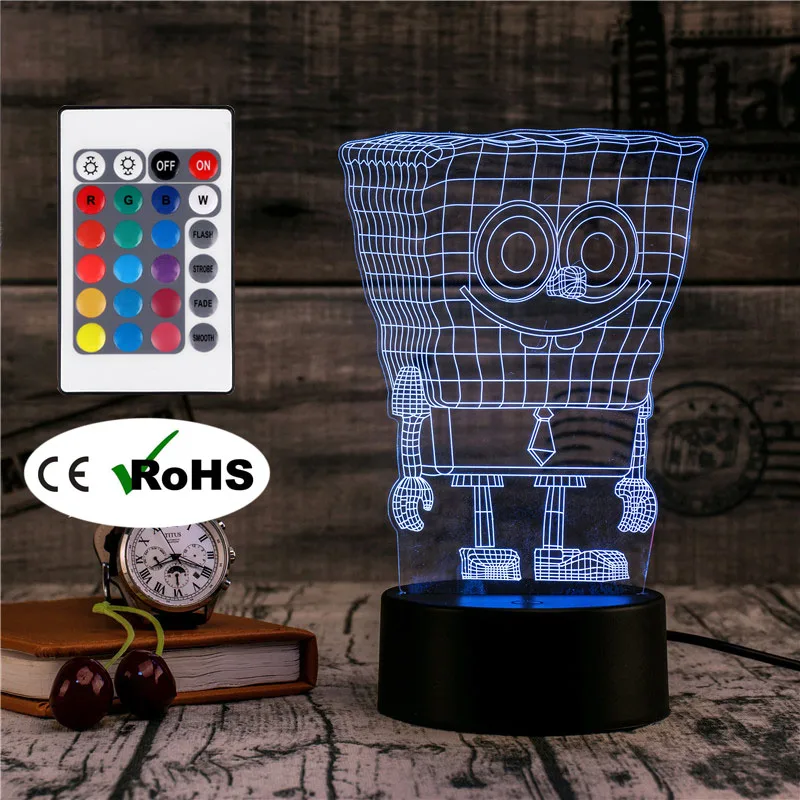 3D Led Novety освещение творческий Подарочный ночник настольная лампа Губка Боб свет дома коридор, отель вечерние атмосфера огни
