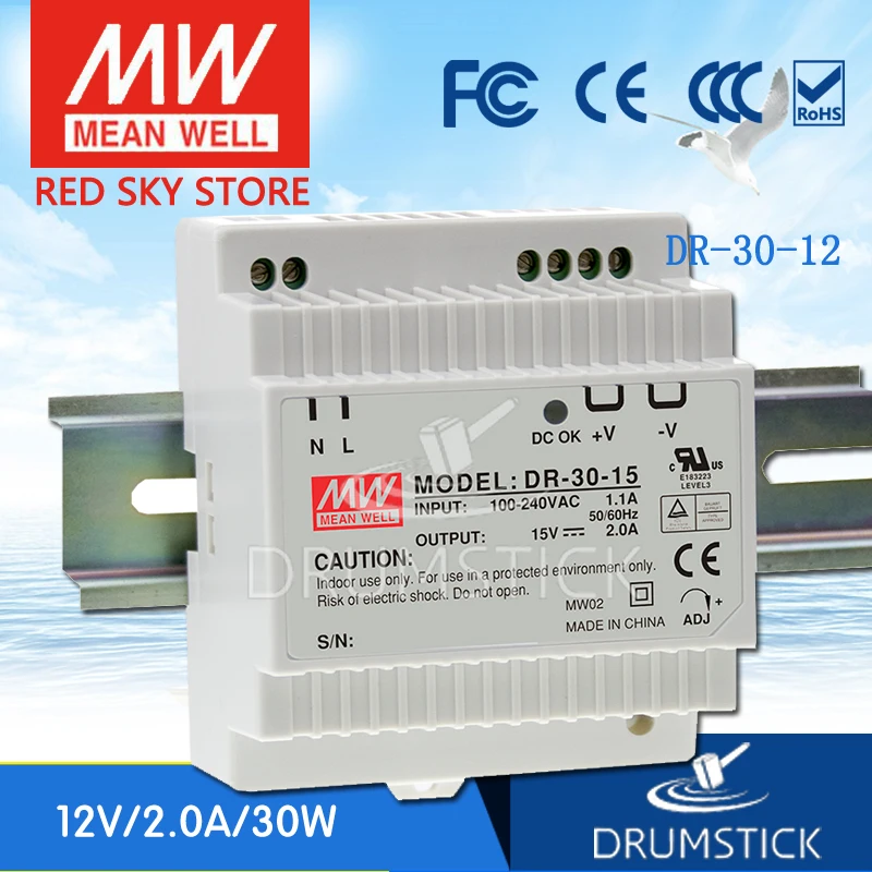 MEAN WELL DR-30-12 12V 2A Meanwell DR-30 24W одиночный выход Промышленный DIN Rail источник питания [Hot6] |