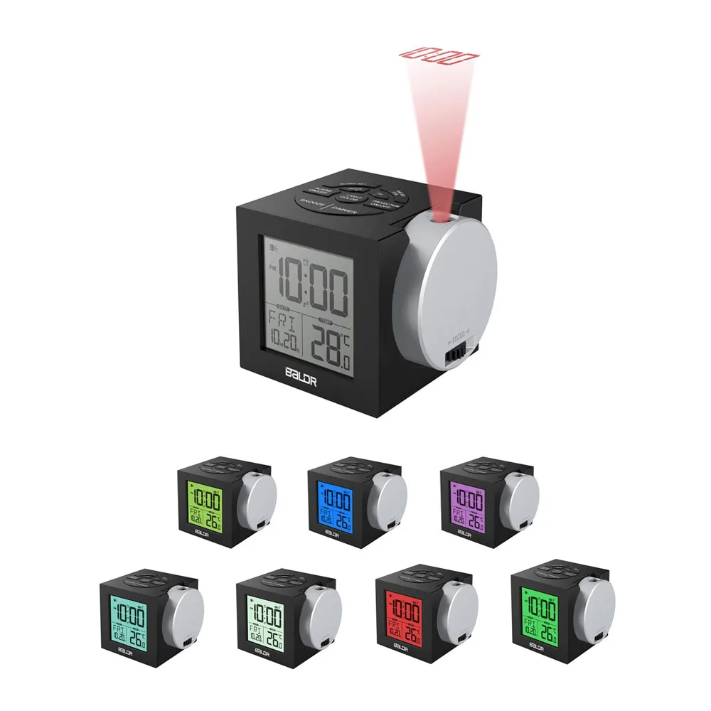 

Baldr Projection Led Clock Electronic Desktop Alarm Clock Digital Table Clocks Snooze Function 7 Color Display