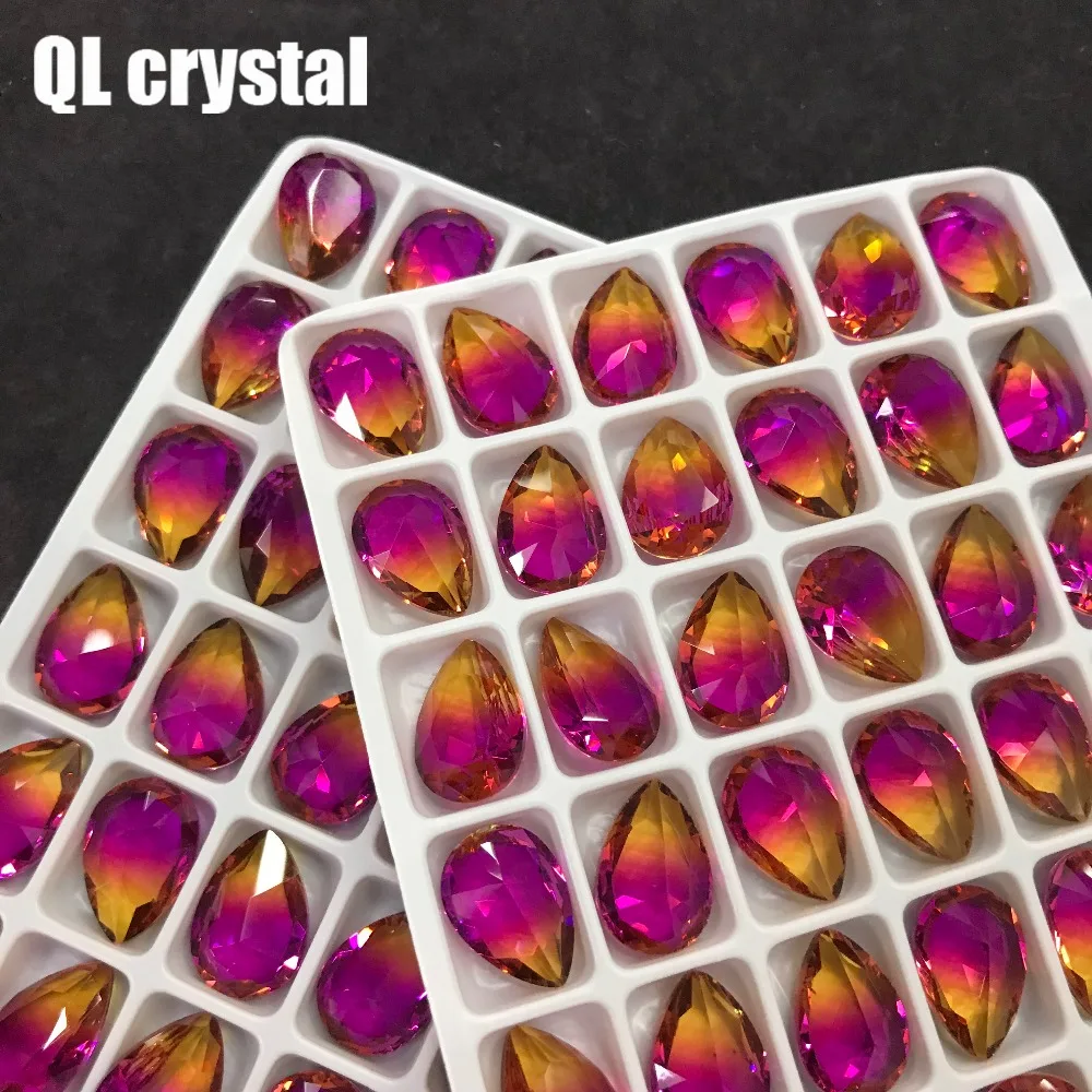 QL Crystal Tourmaline Glass 10x14mm Drops Pointback Fancy Stone for DIY garment bags shoes Jewelry accessory | Дом и сад