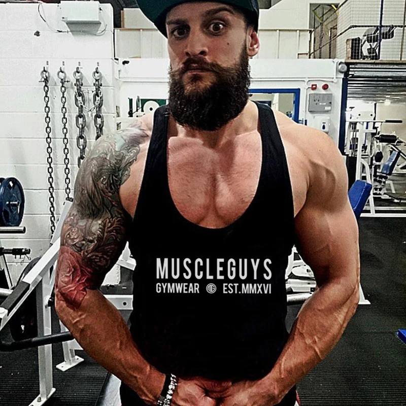 Muscleguys/Мужская одежда для бодибилдинга и фитнеса майка с буквенным принтом
