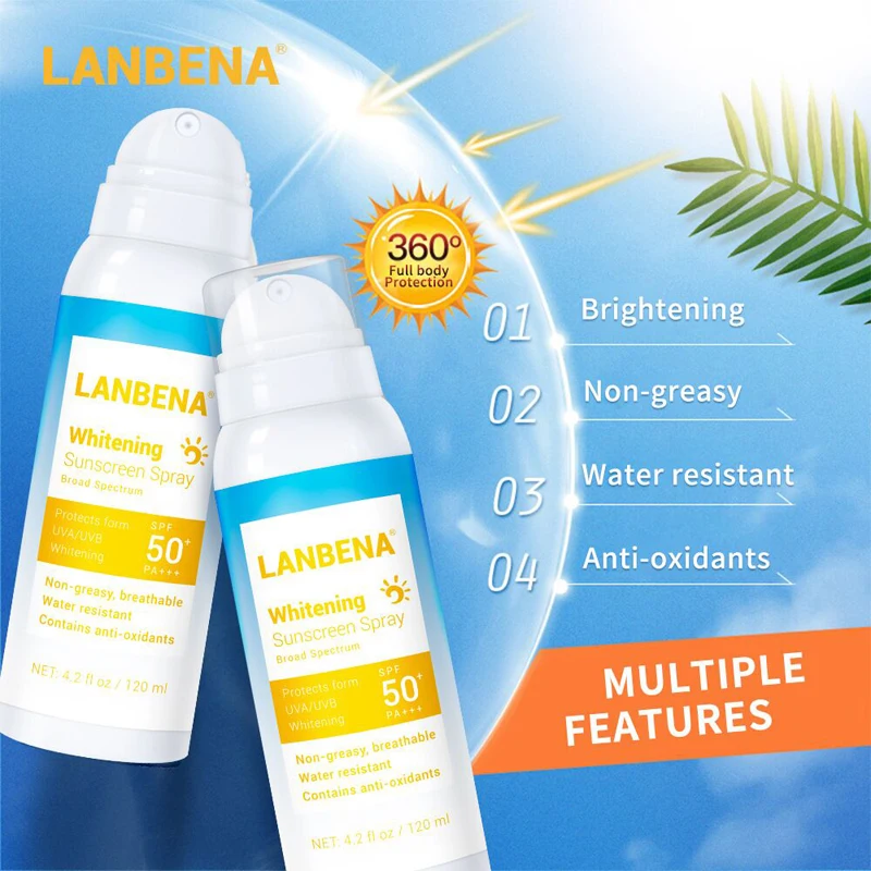Отбеливающий Солнцезащитный спрей LANBENA 120 мл SPF 50 Па +++ дышащий эффективный