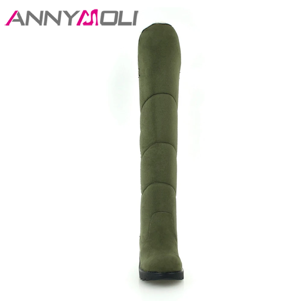 Зимние Сапоги выше колена ANNYMOLI женская обувь на плоской платформе плюшевые