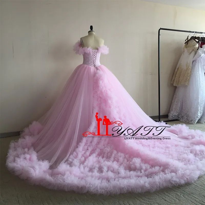 Real Photo Off The Shoulder Baby Pink Flowers Ball Gown Quinceanera Dresses 2017 Tulle Vestidos De 15 Anos Custom | Свадьбы и