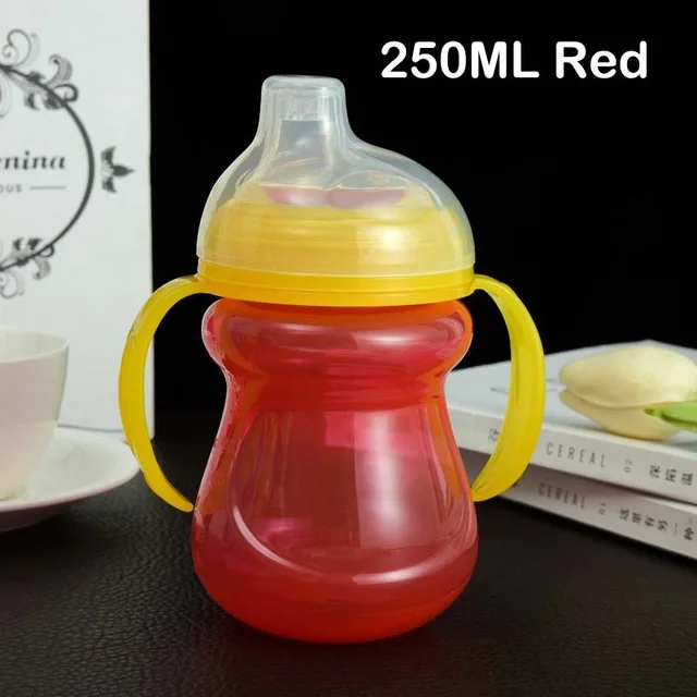 250ml Handle Red 250 мл, детская чашка с ручкой, деликатный мягкий носик, для детей, для обучения питьевой воде, молочный фруктовый сок, чашка, Детские тренировочные чашки - Цвет: 250ml Handle Red