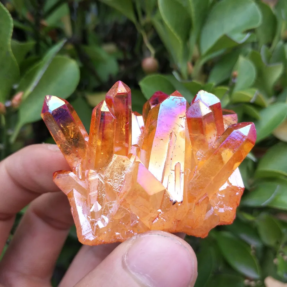 

80-90g Beautiful electroplated orange halo quartz crystal clusters of natural stones and minerals for home and wedding decorat