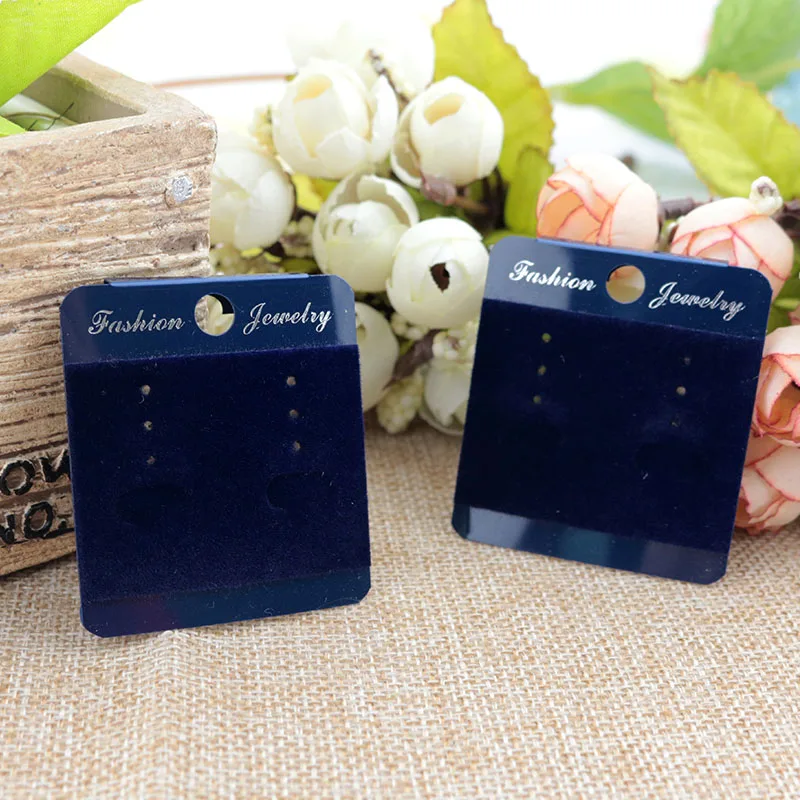 

Fashion Jewelry Earring Display Packaging Card 200pcs 4.5x5cm Dark Blue Plastic High Quality Velvet Earring Card Wholesale