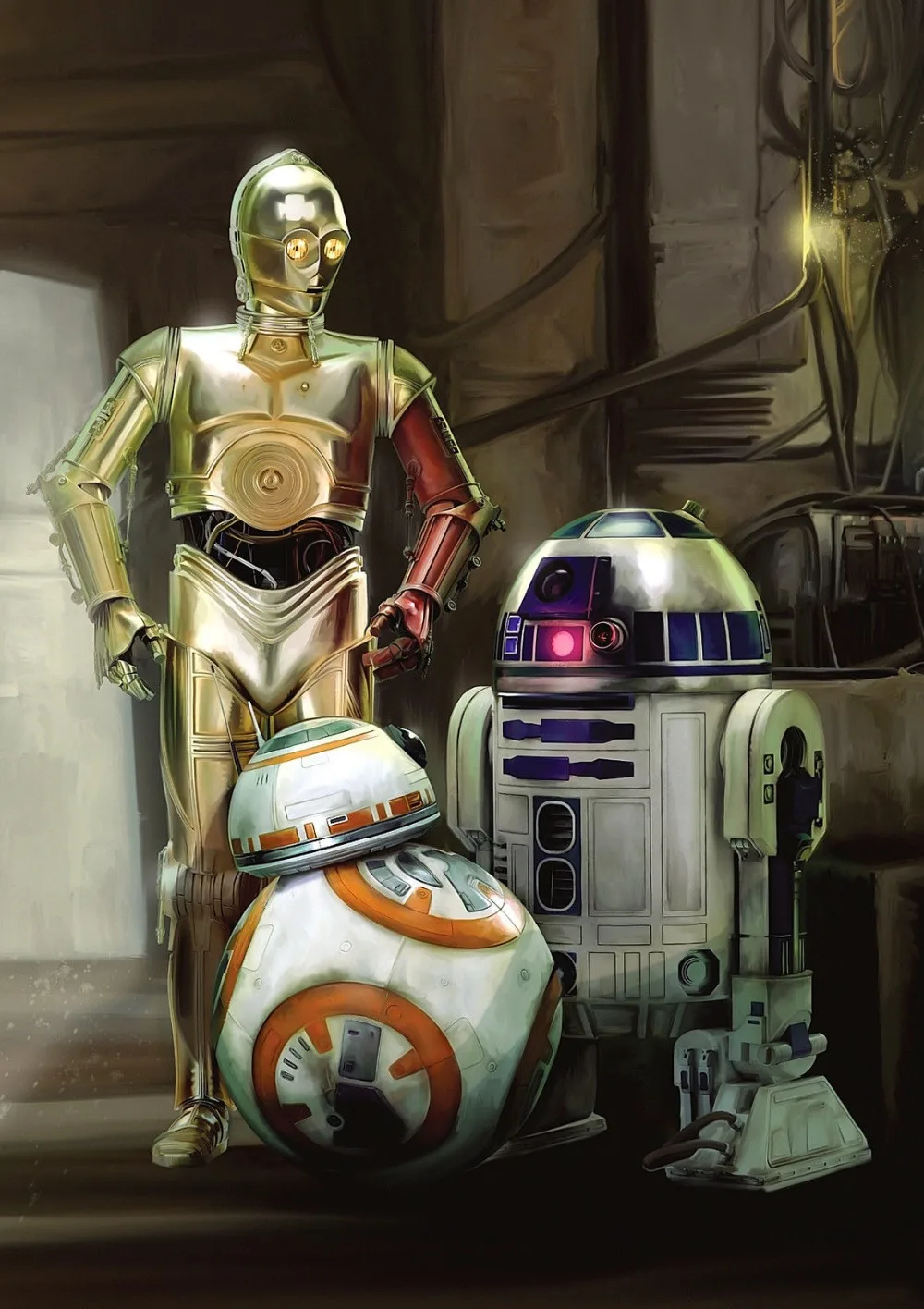 Звезда Плакат войны R2D2 BB8 C3PO дроидов портрет шелк плакат декоративной живописи