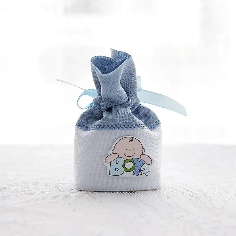 Blue 100 шт./лот 6*4*10 см милый для маленьких мальчиков девушка drawstring мешок конфет Сумки подарочная упаковка bag Baby Shower вечере держатель za4421 - Цвет: Blue