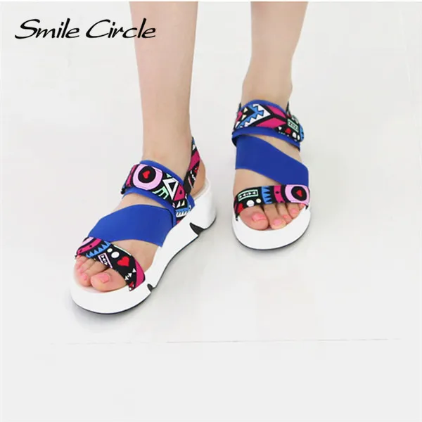 Smile Circle Summer Sandals For Women Shoes Fashion Flowers Flat Platform Casual Open Toes slipper gilr | Обувь