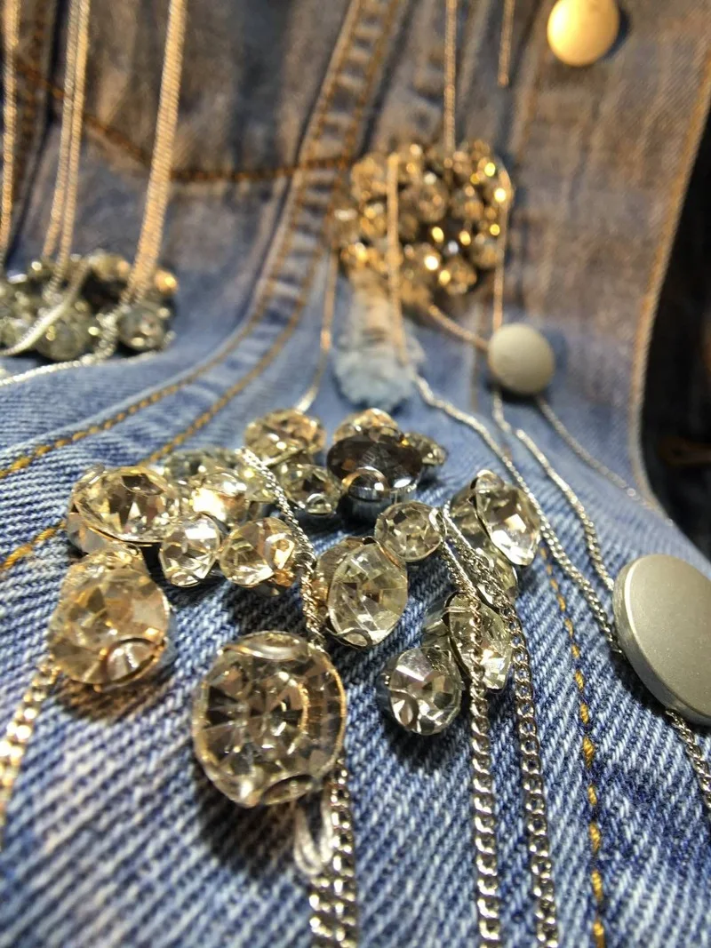 Джинсовый жилет новинка весны 2019 джинсовая куртка без рукавов украшенная