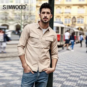 Мужская повседневная рубашка SIMWOOD, модная приталенная рубашка большого размера с квадратным воротником и длинными рукавами, брендовая одежда, модель 180309 на осень, 2019