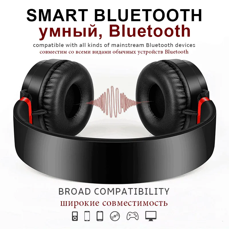 Bluetooth наушники HiFi стерео беспроводные с микрофоном складные Проводные/TF режим