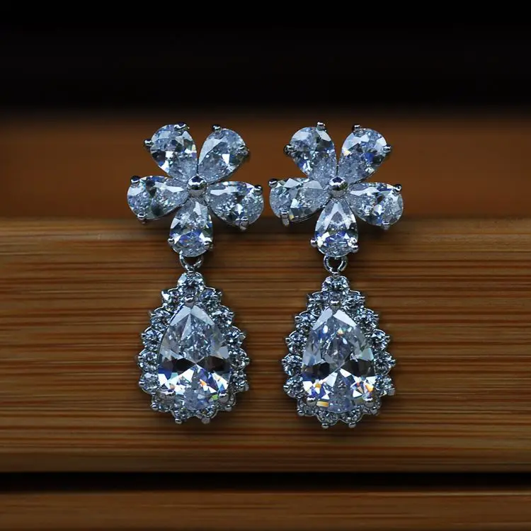 Роскошные серьги подвески с цветочным украшением из Earrring AAAAA Циркон cz 925 серебро