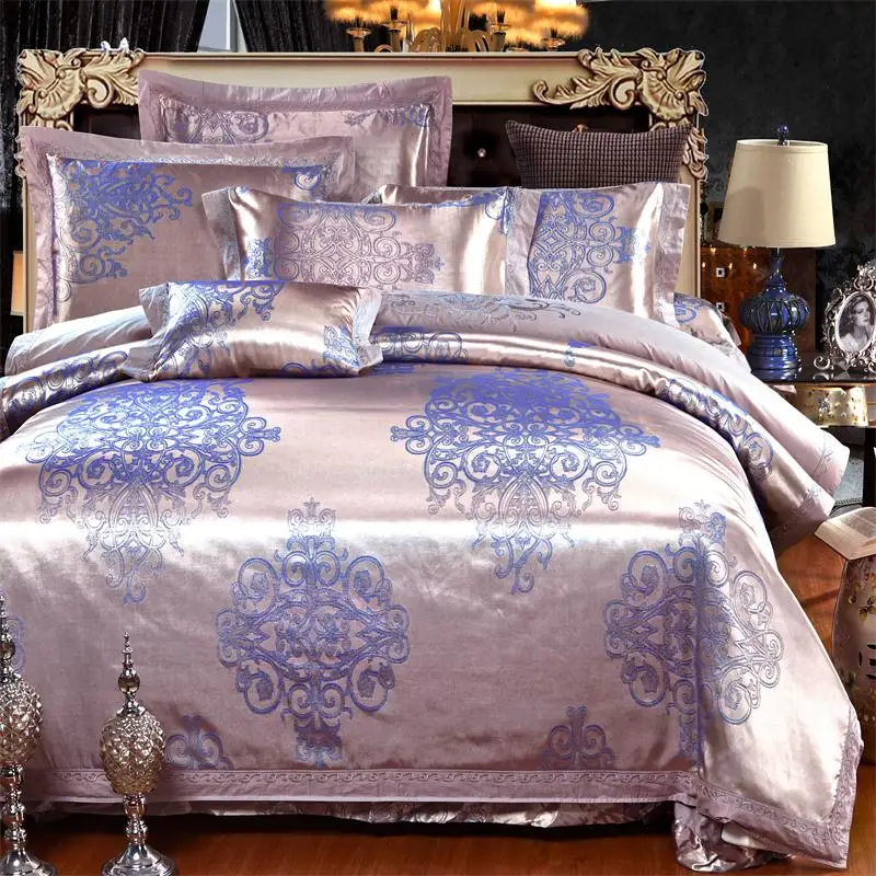 2017 Jacquard Silk Duvet Cover set King Qeuee 4pcs Satin Bedding Sets Luxury Doona Bedclothes Bed Sheet Pillowcases | Дом и сад