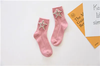 pink Мода Осень Зима Блеск Носки для женщин девочек Стразы носки с дизайном «звёзды» Harajuku хлопок носки сплошной цвет дамы Sox - Цвет: pink