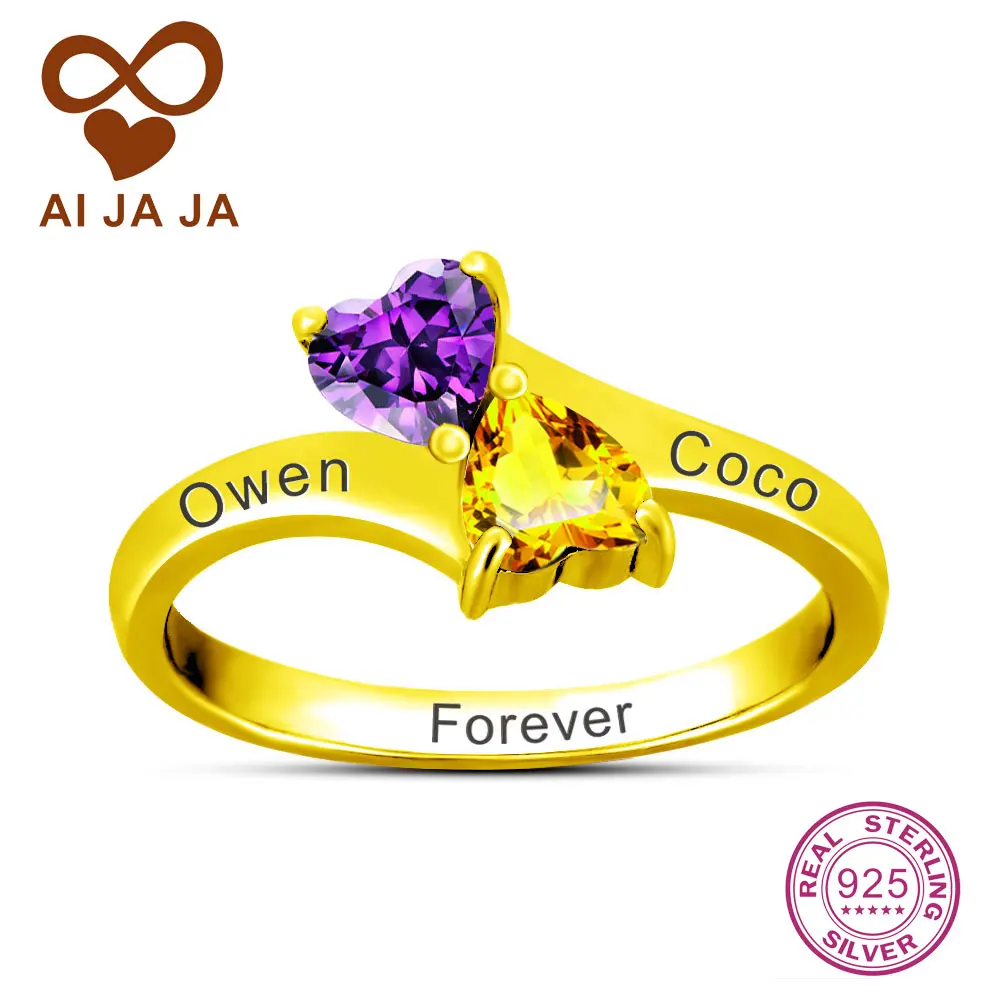 Кольцо-обещание AIJAJA из стерлингового серебра 925 с персонализированным бесконечным символом любви, двумя сердцами и гравировкой имени, в подарочной коробке бесплатно.