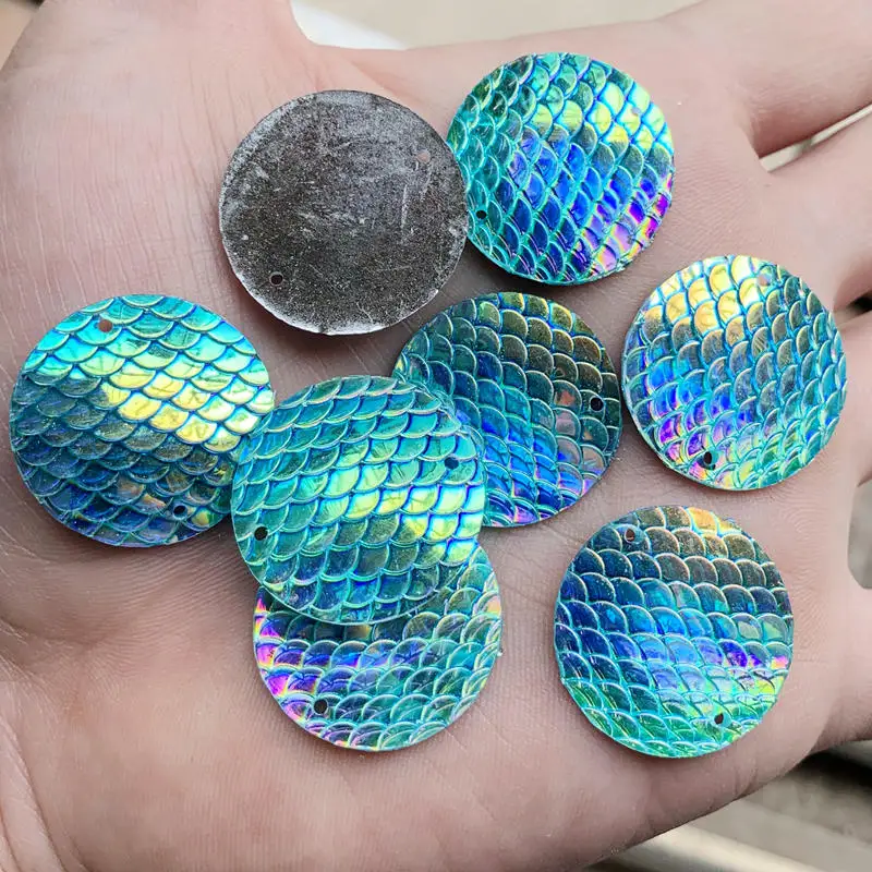 12 шт 25 мм большой Crystal AB рыбьей чешуи Стразы Швейные Смола аппликация круглый стразы с плоской задней частью пришивные стразы для Одежда ручной работы