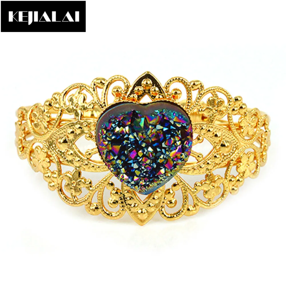 

Романтический винтажный браслет, Модные женские ювелирные изделия, естественная форма сердца браслет с камнями на запястье, Цветной Кварце...