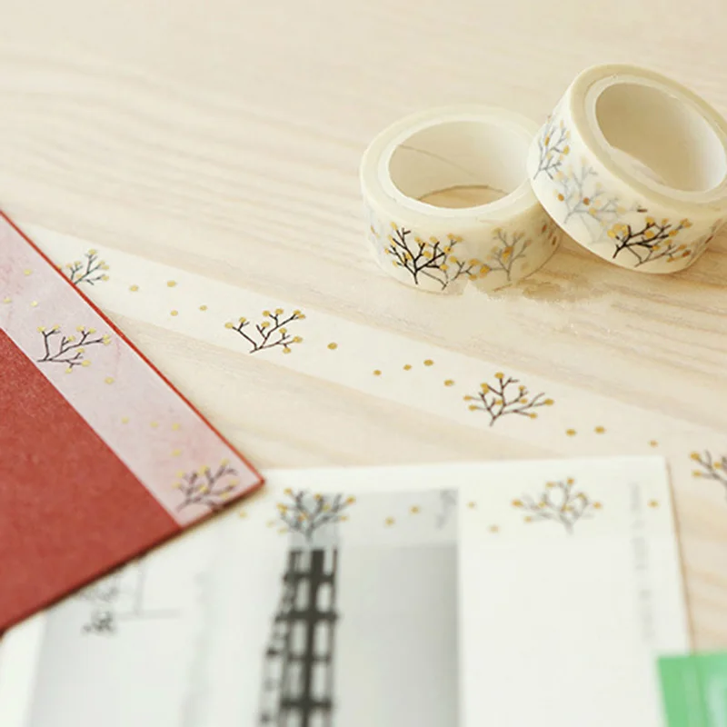 DIY милый каваи дерево клейкая лента Washi золото серебро декоративная для украшения