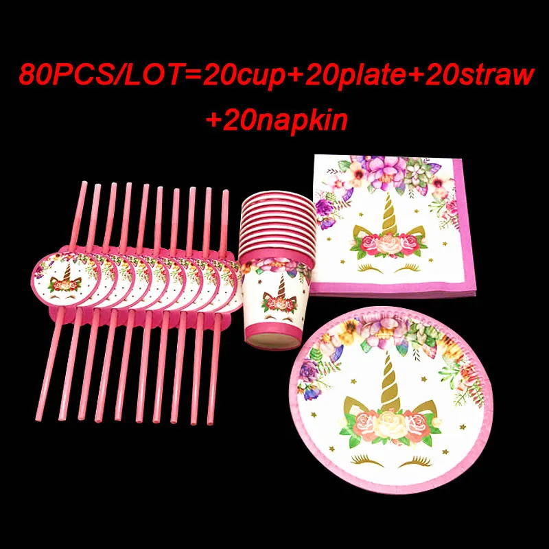 beipanxizhi-80pcs Единорог вечерние принадлежности Набор Лот 80 шт одноразовая посуда для дня рождения украшения Единорог стаканчики для вечеринки тарелки флаги соломинки - Цвет: beipanxizhi-80pcs