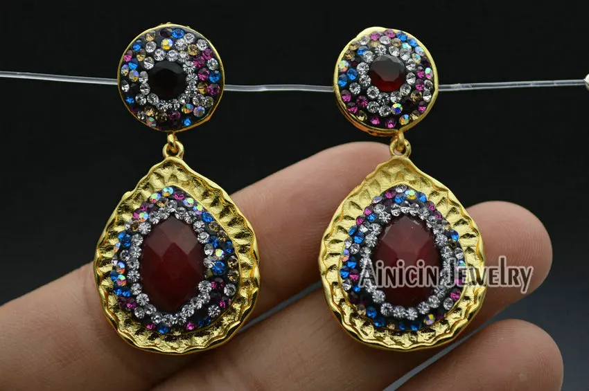 Красочные серьги Стразы из натурального полудрагоценного камня с кристаллами