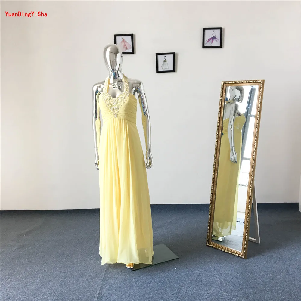 Real Picture Beaded Chiffon Long Evening Dress 2017 Sexy Halter-Neck A-Line Women Wedding Party Dresses Formal Gown | Свадьбы и