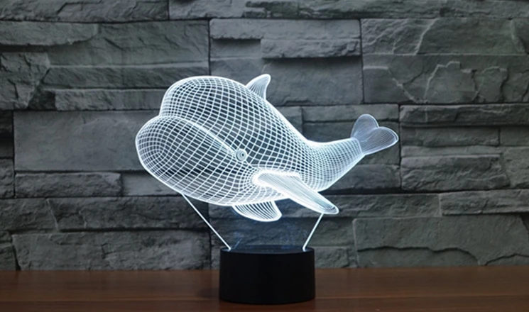 [Seven Neon] Бесплатная доставка акриловая Настольная лампа с китами 7 цветов 3D