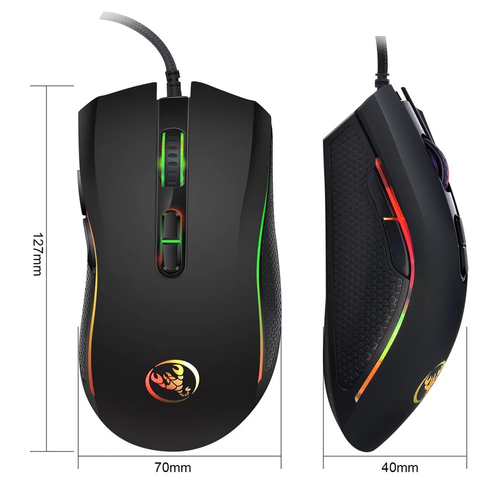 HXSJ Совершенно новая оптическая профессиональная игровая мышь 3200DPI с 7 яркими