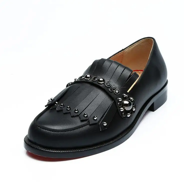 

SHOOEGLE Men's Black Patent Leather Fringe Tassel Shoes Gold Studs Slip-on Loafers Shoes Customized Color Men Party Dress Shoes