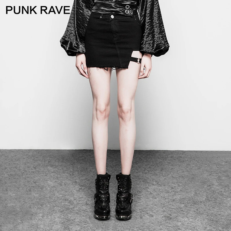 Женская эластичная джинсовая юбка в стиле панк рок форме темного сердца одежда