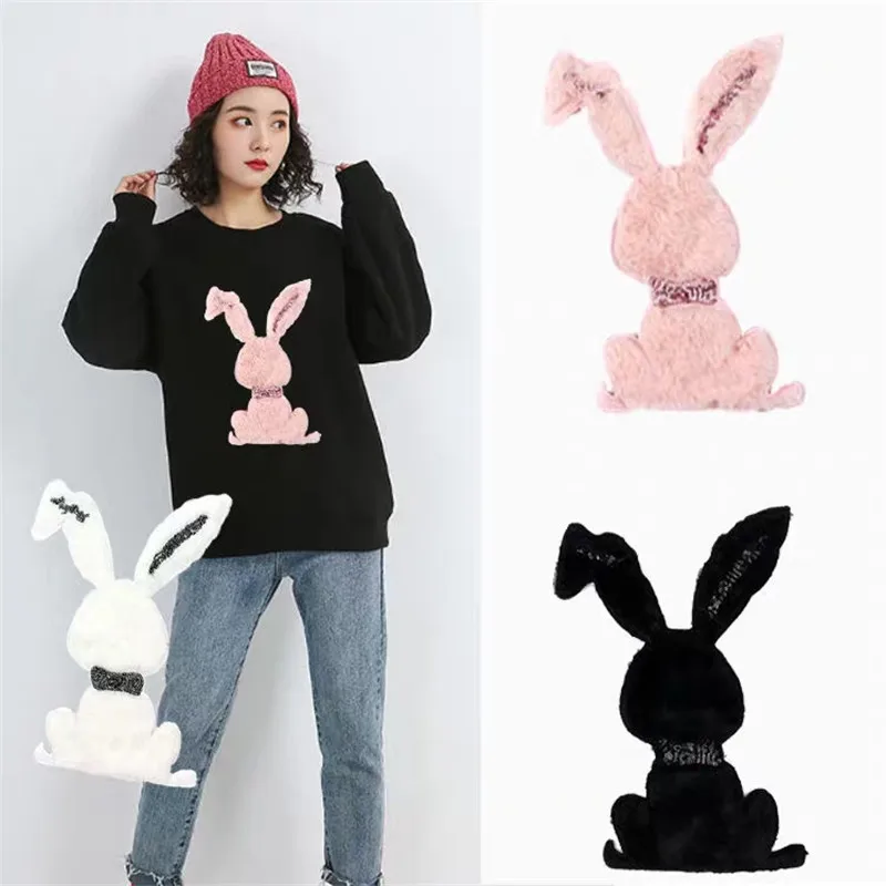 

Sequins patch plush Rabbit DIY clothes patches for clothing Sew-on/Iron On embroidered Scrapbooking motif backpack applique