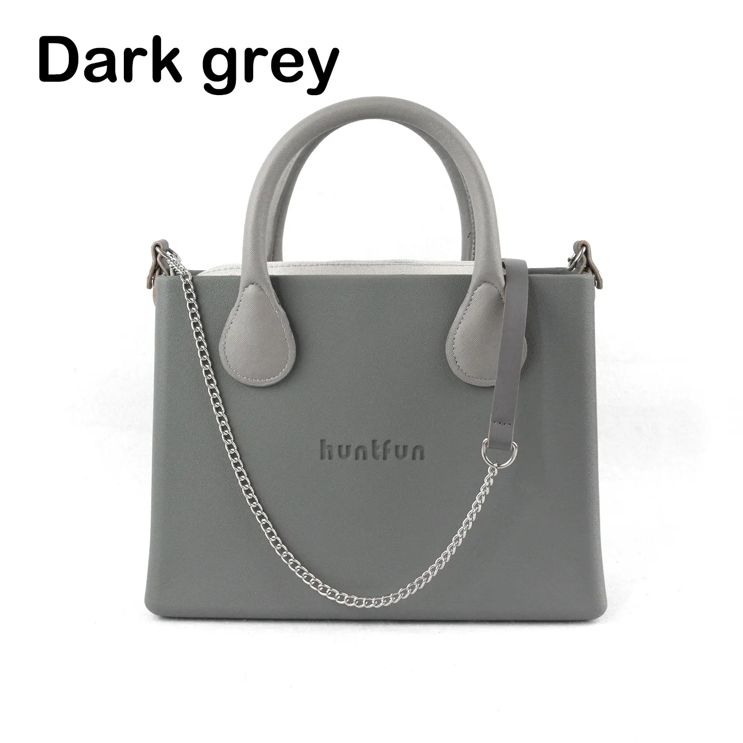 dark grey Новинка, стильная силиконовая квадратная сумка из ЭВА huntfun с кожаной ручкой, через плечо, на цепочке, водонепроницаемая женская сумка - Цвет: dark grey