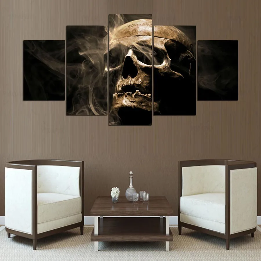 YSDAFEN Canvas Stijl Muur Foto 5 Panel Schedel Landschap Voor Woonkamer Moderne Decoratie Frame work kn-1177 | Дом и сад