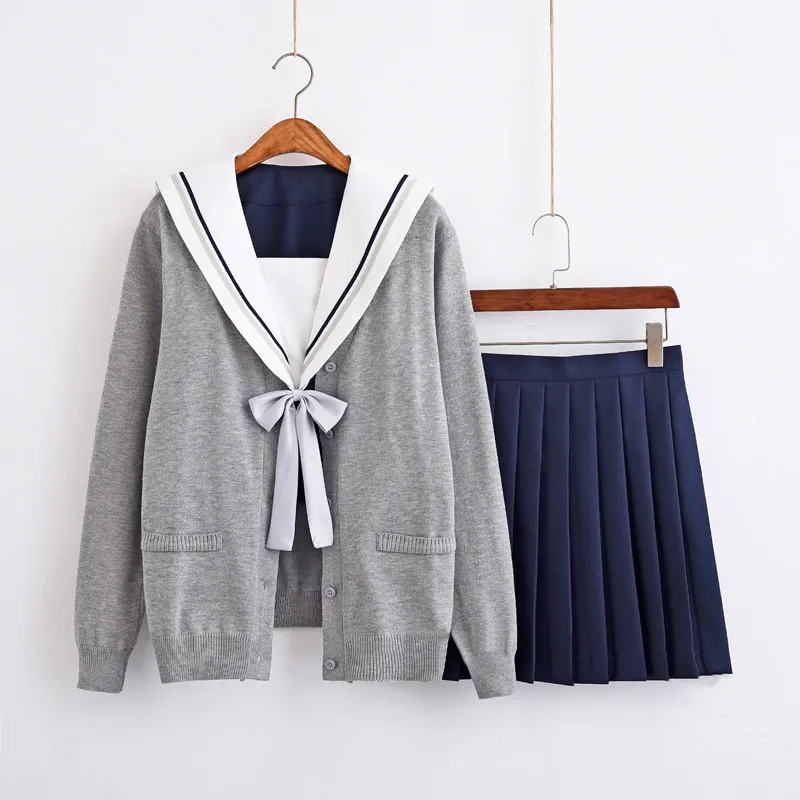 Sweater Set 4 uhyd/японская школьная форма с длинными рукавами; сезон весна-осень; белая рубашка для девочек и плиссированная юбка; полный комплект; карнавальный костюм JK - Цвет: Sweater Set 4