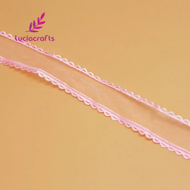 Pink Lucia crafts 25 мм органза кружевная Лента Сделай сам для упаковки волос бант отделка шитье лента украшение Материал 5 ярдов/партия P0401 - Цвет: Pink