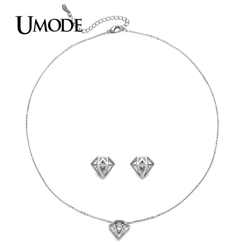 UMODE Brand Hot Crystal Drop Earrings And Pendent Necklace Jewelry Sets For Women White Gold Color Gifts AUS0033 | Украшения и