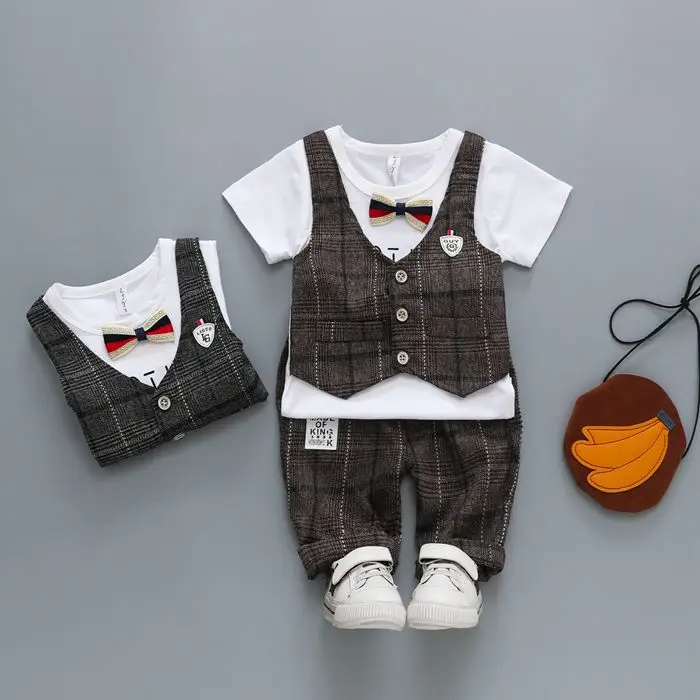 MESOLO The New 2019 Spring And Summer Boy Tie Off 2 Children Suit Jacket Grid Gentleman Bow A Generation |
