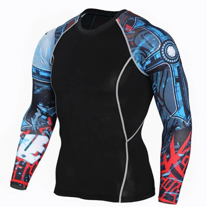 Hot Mens Compression Shirts 3D Teen Wolf Jerseys Long Sleeve Bodybuilding T Shirt Fitness Men Lycra T-Shirts Tights Clothing | Мужская