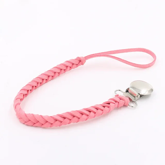 Pink Кожаная Соска с зажимом на цепочке держатель для соски Плетеный зажим держатель для соски цепочка для соски для младенцев аксессуары для кормления младенцев - Цвет: Pink